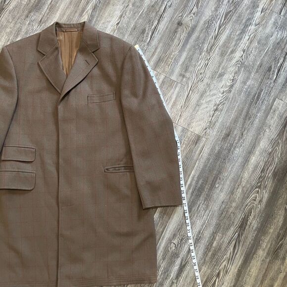 Façonnable Made in Italy Virgin Wool Brown Windowpane Overcoat Men’s Size 52R Eu - Picture 7 of 13